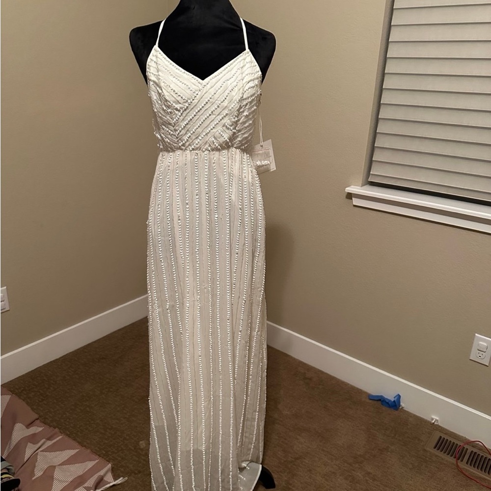 Elegant White Beaded Women's Dress